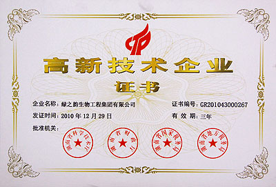 綠之韻集團(tuán)榮獲國(guó)家科技部“高新技術(shù)企業(yè)”稱號(hào)